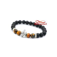 Agate Pierres Naturelle TIGER Eye + Noir Mat Avec Pendentif GLADIATOR - élastique au meilleur prix au Maroc