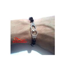 Agate Verre Noir 8mm Avec Pendentif Menotte Argent Charm - Réglable au meilleur prix au Maroc