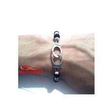 Agate Verre Noir 8mm Avec Pendentif Menotte Argent Charm - Fil Réglable au meilleur prix au Maroc