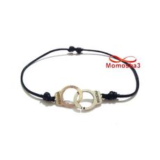 Bracelet Fil Noir Avec Pendentif Menotte Argent Charm Réglable - Unisex au meilleur prix au Maroc