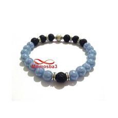 Agate Pierre Naturelle BLEU Ciel + Noir Unisex au meilleur prix au Maroc