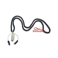 Collier Agate Verre Noir Avec Pendentif Plume a La Mode - Unisex au meilleur prix au Maroc