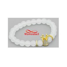 Agate Pierres Naturelle BLANC + Pendentif Couronne Avec Pierres - élastique au meilleur prix au Maroc