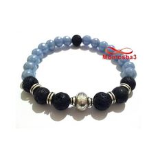 Agate Pierre Naturelle BLEU Ciel + Noir Unisex au meilleur prix au Maroc