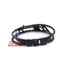 Bracelet Flèche Noir Sur Cuir Noir Véritable Symbole Et Fermoir Noir - Unisex au meilleur prix au Maroc