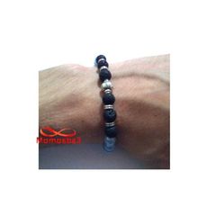Agate Pierre Naturelle BLEU Ciel + Noir Unisex au meilleur prix au Maroc