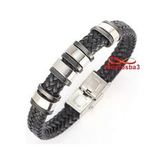 Bracelet Pour Homme En Cuir Noir Et Acier Inoxydable - Ajustable au meilleur prix au Maroc