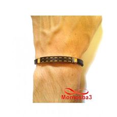 Bracelet Cuir Avec Plaque Noir Argenté En Acier Inoxydable - Réglable au meilleur prix au Maroc