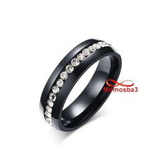 Bague En Acier Inoxydable Noir Avec Pierres BLANC - Unisex au meilleur prix au Maroc