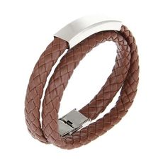 Bracelet Deux Tour Cuir MARRON Plaque Et Fermoir En Acier Inoxydable Unisex - Réglable au meilleur prix au Maroc