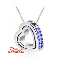 Collier Argenté Pendentif Coeur Avec Pierres Cristal BLEU au meilleur prix au Maroc