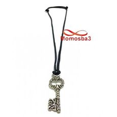 Collier Fil Noir Réglable Avec Pendentif Clé Noir Argenté - Unisex au meilleur prix au Maroc