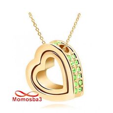 Collier DORE Pendentif Coeur Avec Pierres Cristal vert au meilleur prix au Maroc