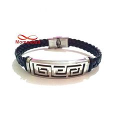 Bracelet Cuir Noir + Plaque Et Fermoir En Acier Inoxydable (Réglable) au meilleur prix au Maroc