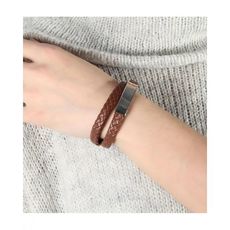 Bracelet Deux Tour Cuir MARRON Plaque Et Fermoir En Acier Inoxydable Unisex - Réglable au meilleur prix au Maroc