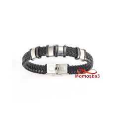 Bracelet Pour Homme En Cuir Noir Et Acier Inoxydable - Ajustable au meilleur prix au Maroc