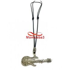 Collier Fil Noir Réglable Avec Pendentif Guitare Noir Argenté - Unisex au meilleur prix au Maroc