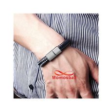 Bracelet Cuir Noir Avec Fermoir Magnétique - Unisex au meilleur prix au Maroc