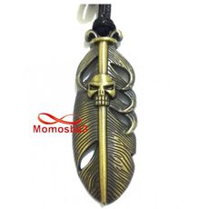 Collier Fil Noir Réglable Avec Pendentif Plume Tete De Mort BRONZE - Unisex au meilleur prix au Maroc