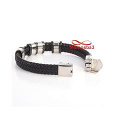 Bracelet Pour Homme En Cuir Noir Et Acier Inoxydable - Ajustable au meilleur prix au Maroc