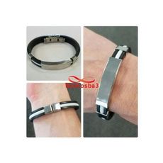 Bracelet En Silicone Noir + BLANC Et Acier Inoxydable (Réglable) au meilleur prix au Maroc