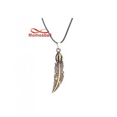 Collier Chaine Fil Noir Et Pendentif Plume BRONZE - Unisex au meilleur prix au Maroc