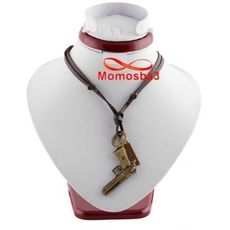Collier Cuir MARRON Réglable Avec Pendentif Pistolet Bonze - Unisex au meilleur prix au Maroc
