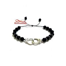 Agate Pierres Noir Mat Sur Fil Réglable Avec Pendentif Menotte Argenté - Unisex au meilleur prix au Maroc