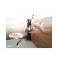 Bracelet Tête De Mort Cuir MARRON + Noir (Fil Réglable) au meilleur prix au Maroc