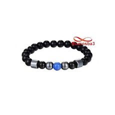 Agate Pierres Naturelle NOIR BLEU Et Hématite - élastique au meilleur prix au Maroc