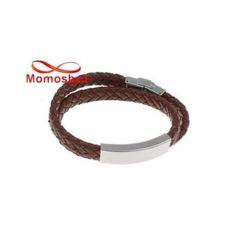 Bracelet Deux Tour Cuir MARRON Plaque Et Fermoir En Acier Inoxydable - Réglable au meilleur prix au Maroc