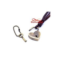 Collier Cuir MARRON Avec Serrure En Forme De Coeur Et Clé Bonze - Réglable au meilleur prix au Maroc