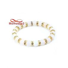 Agate Pierre Naturelle BLANC + Cristal BLANC - Unisex au meilleur prix au Maroc