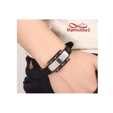 Bracelet En Silicone Noir Et Acier Inoxydable (Réglable) au meilleur prix au Maroc
