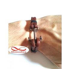 Bracelet Marine En Cuir MARRON Ancre BRONZE (Réglable) au meilleur prix au Maroc