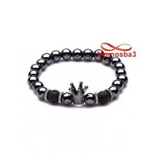 Agate Hématite + Pierres Naturelle De Lave Avec Pendentif Couronne - élastique au meilleur prix au Maroc