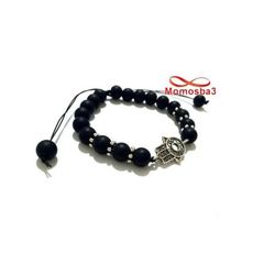 Agate Pierres Noir Mat Avec Pendentif Khmissa Argenté Unisex - Réglable au meilleur prix au Maroc