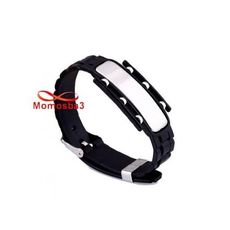 Bracelet En Silicone Noir Et Acier Inoxydable (Réglable) au meilleur prix au Maroc
