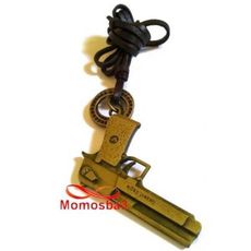 Collier Cuir MARRON Réglable Avec Pendentif Pistolet Bonze - Unisex au meilleur prix au Maroc