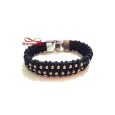 Bracelet Cuir Noir + Fil Avec Métal au meilleur prix au Maroc