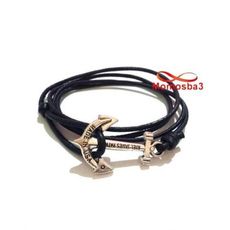 Bracelet Ancre Marine USA Cuir Naturelle Noir Unisex - Réglable au meilleur prix au Maroc