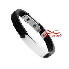 Bracelet En Acier Inoxydable Argenté Et Silicone Noir (Réglable) au meilleur prix au Maroc