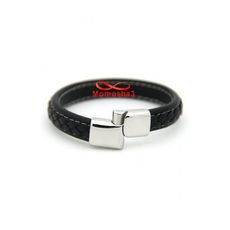 Bracelet Cuir Noir Avec Fermoir En Acier Inoxydable Argenté - Unisex au meilleur prix au Maroc