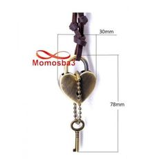 Collier Cuir MARRON Avec Serrure En Forme De Coeur Et Clé Bonze - Réglable au meilleur prix au Maroc