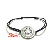 Bracelet Fil Noir Réglable Avec Pendentif Khmissa En Acier Inoxydable Avec Pierres - Unisex au meilleur prix au Maroc