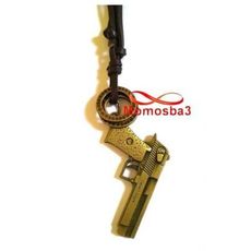 Collier Cuir MARRON Réglable Avec Pendentif Pistolet Bonze - Unisex au meilleur prix au Maroc