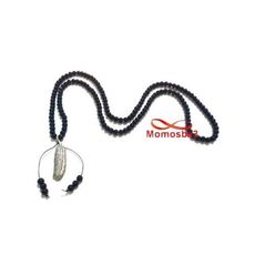 Collier Agate Verre Noir Avec Pendentif Plume a La Mode - Unisex au meilleur prix au Maroc