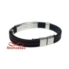Bracelet En Silicone Noir + MARRON Et Acier Inoxydable Argenté (Réglable) au meilleur prix au Maroc