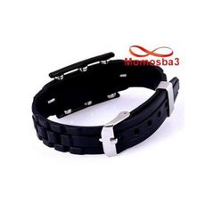 Bracelet En Silicone Noir Et Acier Inoxydable (Réglable) au meilleur prix au Maroc