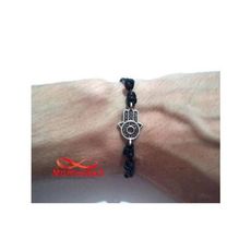 Bracelet Fil Noir Réglable Avec Pendentif Khmissa Argenté - Unisex au meilleur prix au Maroc